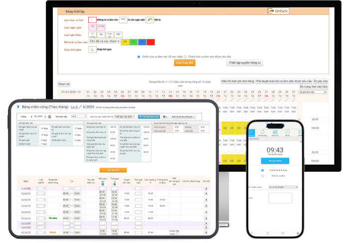 Giao diện phần mềm xếp ca Jobcan